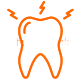 Orange tooth icon with lightning bolts indicating pain or sensitivity, dental care symbol.