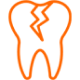 Cracked tooth icon in orange outline representing dental damage or tooth fracture.